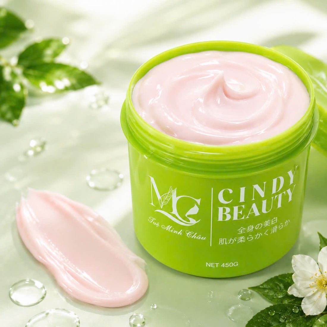 Kết cấu kem dưỡng thể với các thành phần dưỡng ẩm Niacinamide, B5, Collagen
